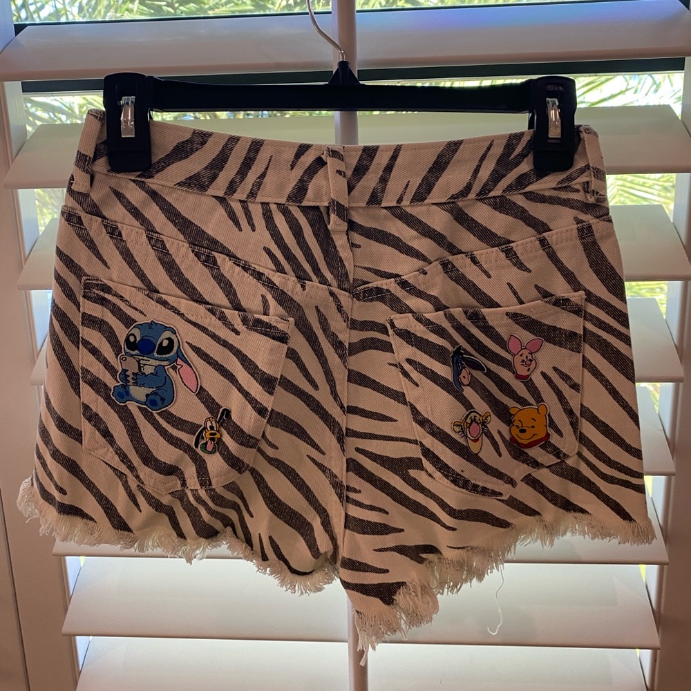Zebra Print Women Shorts with Cartoon Patches